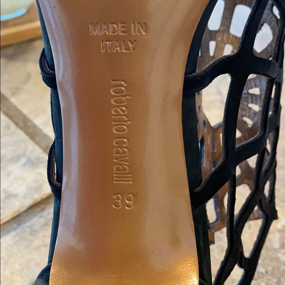 Roberto Cavalli black suede spiderweb zip heels - Picture 3 of 5